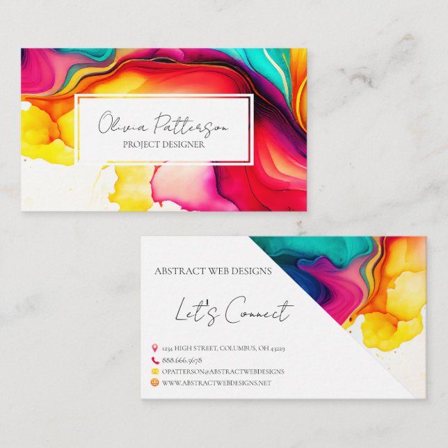 Colourful Abstract Alcohol Ink Style Business Card (Front/Back)