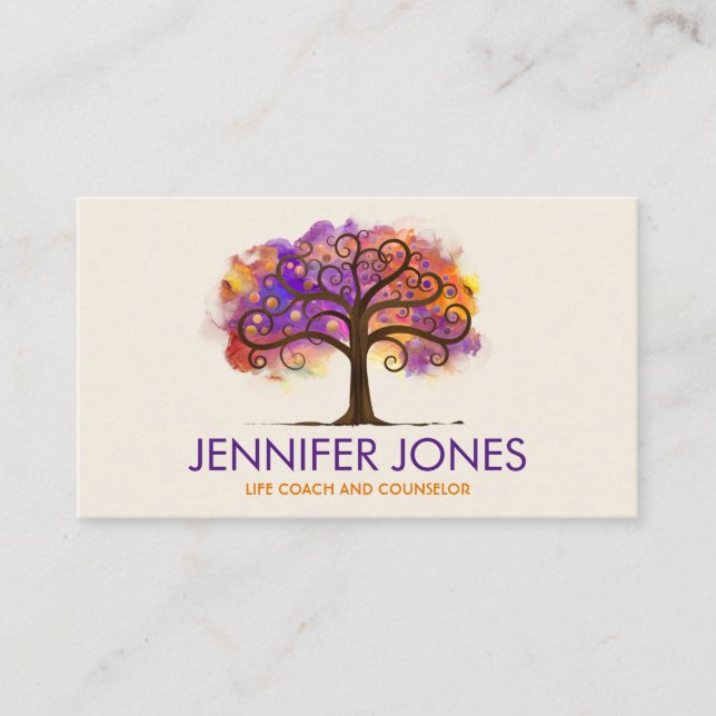 Colourful Abstract Alcohol ink Tree  Business Card (Front)