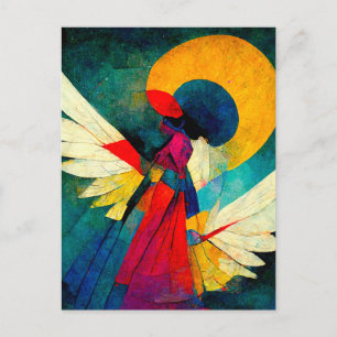 Colourful Abstract Angel Wood Wall Art Postcard