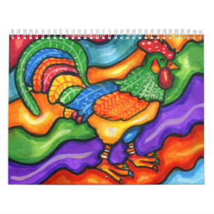 Colourful Abstract Animals Whimsical Art Calendar
