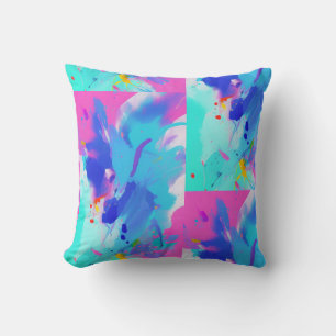 Colourful abstract aqua fuchsia indigo kitty voice cushion