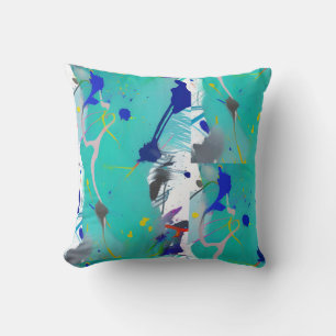 Colourful abstract aqua fuchsia indigo kitty voice cushion