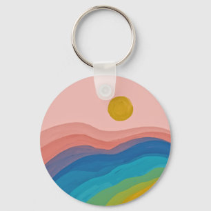 Colourful Abstract Art Artsy Pink Yellow Home Deco Key Ring