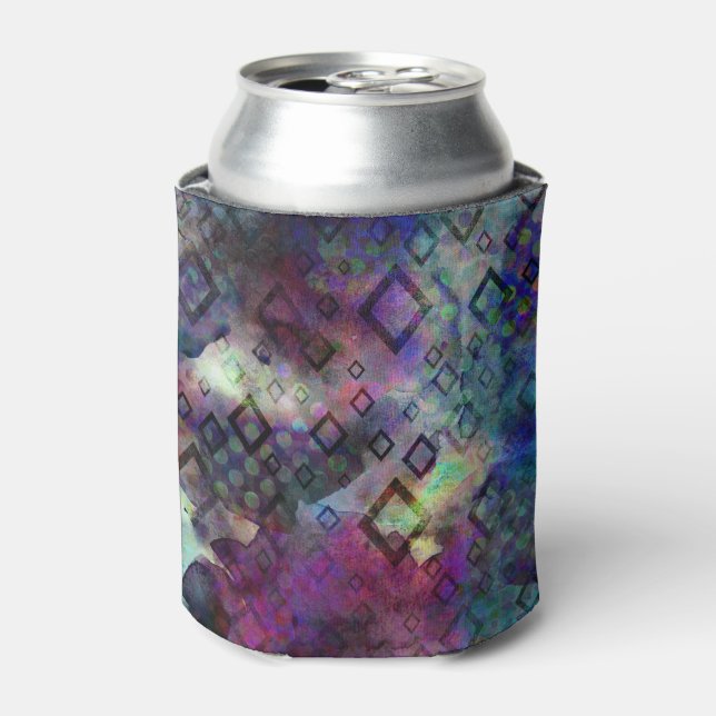 Colourful Abstract Art, Black, Purple, Blues Can Cooler (Can Front)