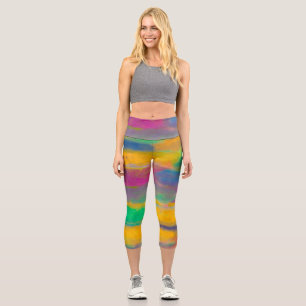 colourful abstract art bold and bright stripes capri leggings