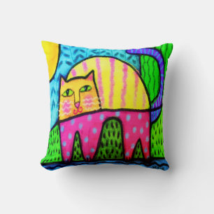 Colourful Abstract Art Cat Cushion