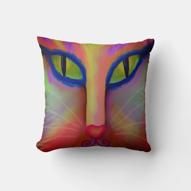 Colourful Abstract Art Cat Face Cushion (Front)