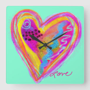 Colourful Abstract Art Heart Square Wall Clock