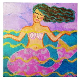 Colourful Abstract Art Mermaid Ceramic Tile