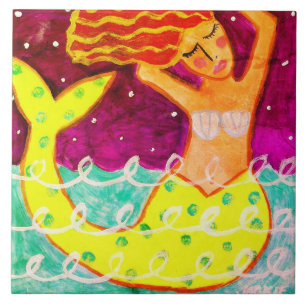 Colourful Abstract Art Mermaid Painting Ceramic Tile