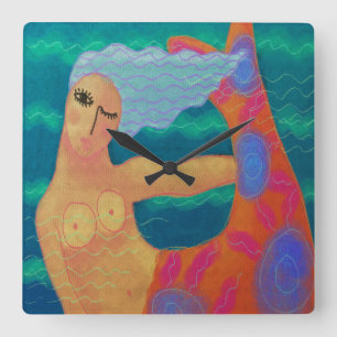 Colourful Abstract Art Mermaid Square Wall Clock