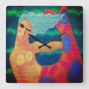 Colourful Abstract Art Mermaid Square Wall Clock