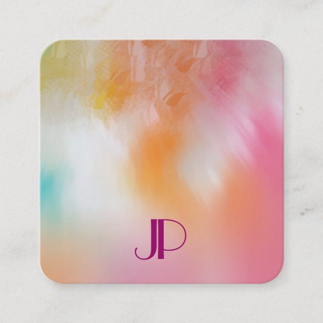 Colourful Abstract Art Modern Elegant Monogram Square Business Card (Front)