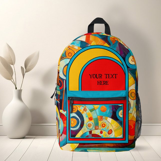 Colourful Abstract Art Modern Printed Backpack (Colorful backpack featuring an abstract cubism style design and your custom photo (optional))
