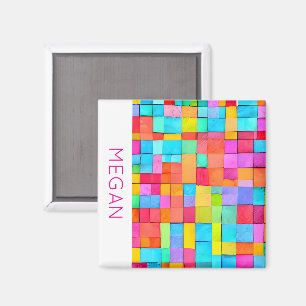 Colourful Abstract Art NAME Pink Modern Magnet