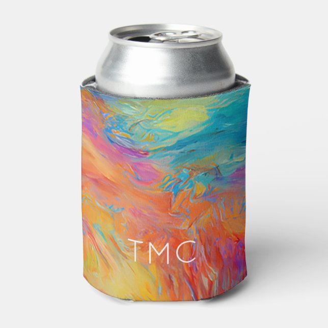 Colourful Abstract Art Painting Monogram Initials Can Cooler (Can Front)
