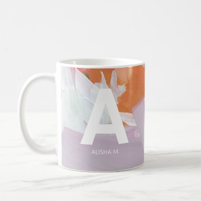 Colourful Abstract Art Personalised Monogram Gift Coffee Mug (Left)