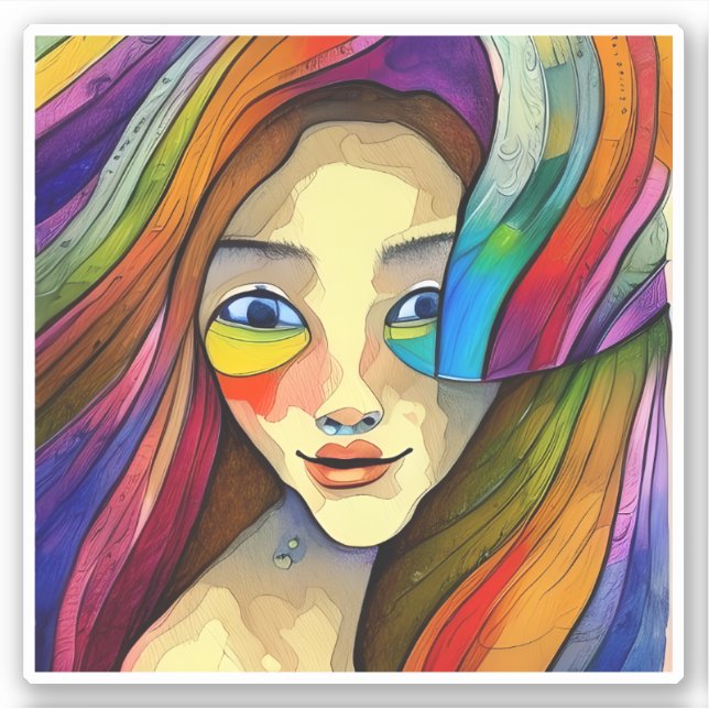Colourful Abstract Art Pretty Girl (Front)