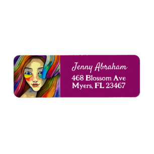 Colourful Abstract Art Pretty Girl Return Address Label