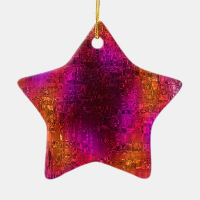 Colourful Abstract Art, Purple Orange Pink Ceramic Ornament (Front)