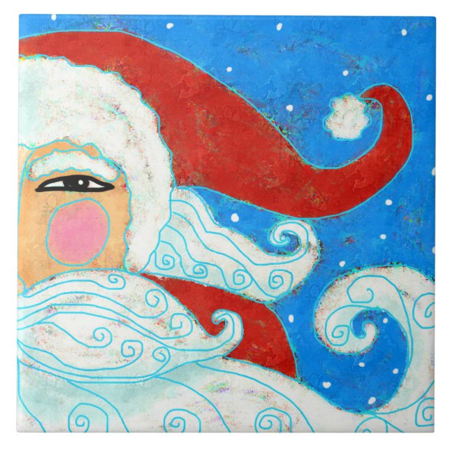 Colourful Abstract Art Santa Claus Ceramic Tile (Front)