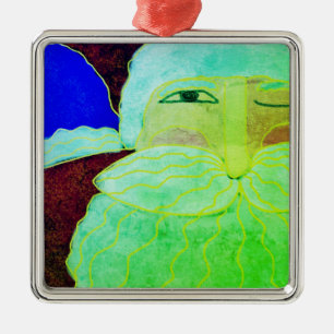 Colourful Abstract Art Santa Claus Metal Ornament