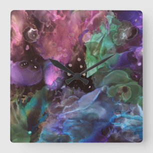 Colourful Abstract Art Space Nebula Square Wall Clock