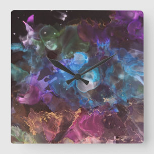 Colourful Abstract Art  Space Nebulal Square Wall Clock