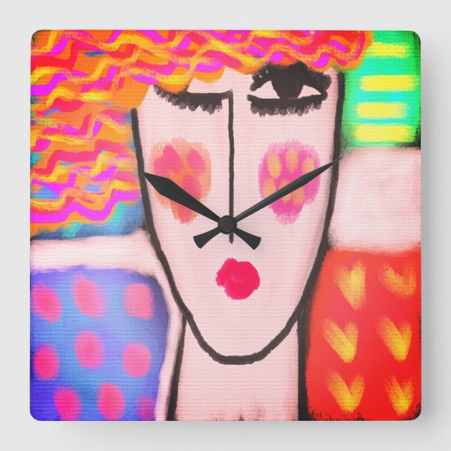 Colourful Abstract Art Square Wall Clock (Front)