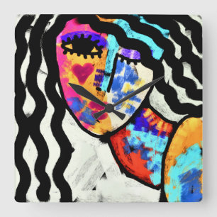 Colourful Abstract Art Square Wall Clock