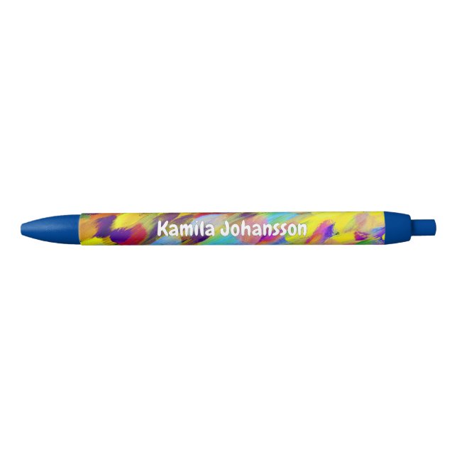 Colourful Abstract Art Yellow Purple Script Name Black Ink Pen (Front)