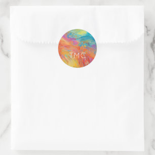 Colourful Abstract Artist Painting Initials Chic Classic Round Sticker