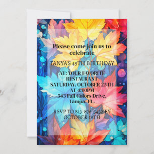 Colourful Abstract Autumn Leave Birthday Party Invitation
