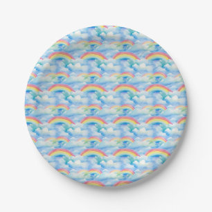 Colourful Abstract Background with Rainbows Paper Plate
