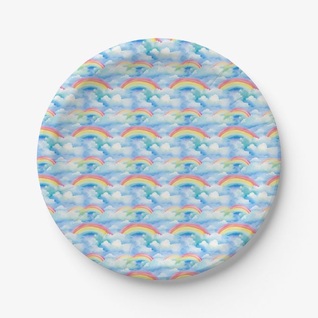 Colourful Abstract Background with Rainbows Paper Plate (Front)
