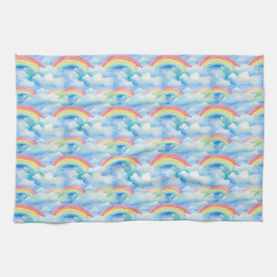 Colourful Abstract Background with Rainbows Tea Towel
