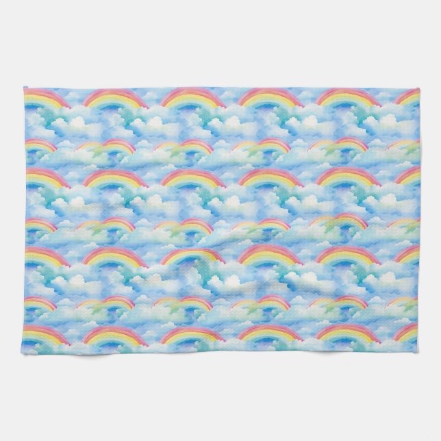 Colourful Abstract Background with Rainbows Tea Towel (Horizontal)