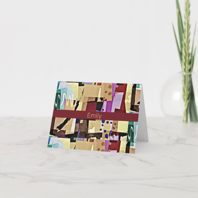 Colourful Abstract Beige And Dark Red Note Card (Front)