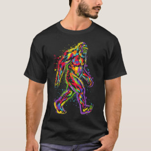 Colourful Abstract Bigfoot Painting Motif Bigfoot T-Shirt