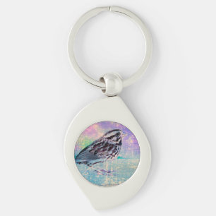 Colourful Abstract Bird Art: Vibrant Songbird Key Ring