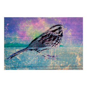 Colourful Abstract Bird Art: Vibrant Songbird Poster