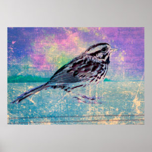 Colourful Abstract Bird Art: Vibrant Songbird Poster