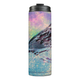 Colourful Abstract Bird Art: Vibrant Songbird Thermal Tumbler