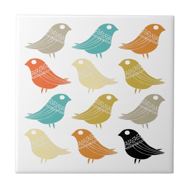 Colourful Abstract Birds Mid-century Modern Ceramic Tile (Front)