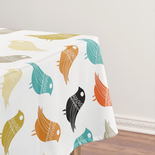 Colourful Abstract Birds Mid Century Retro Tablecloth (In Situ)