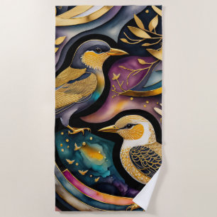 Colourful Abstract Birds Painting Beach Towel