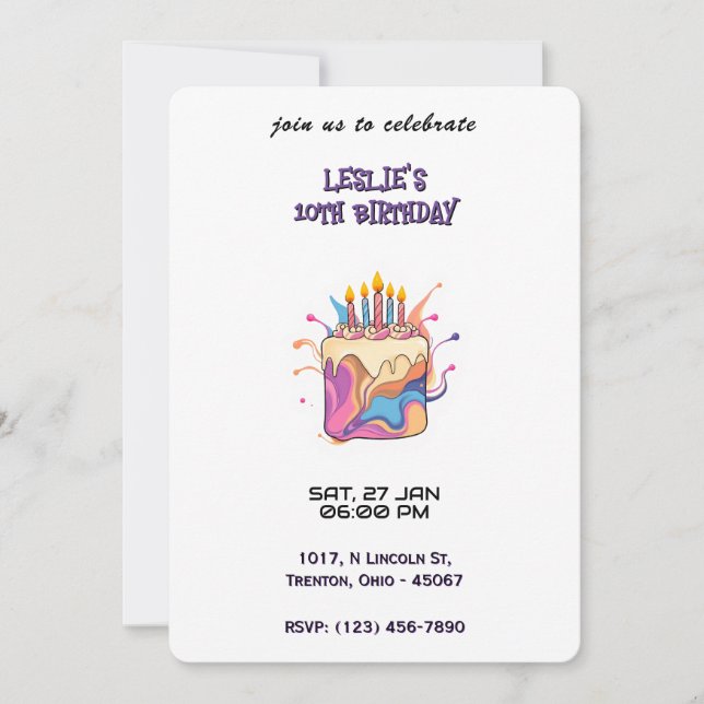 Colourful Abstract Birthday Cake with Candles Invitation (Front)