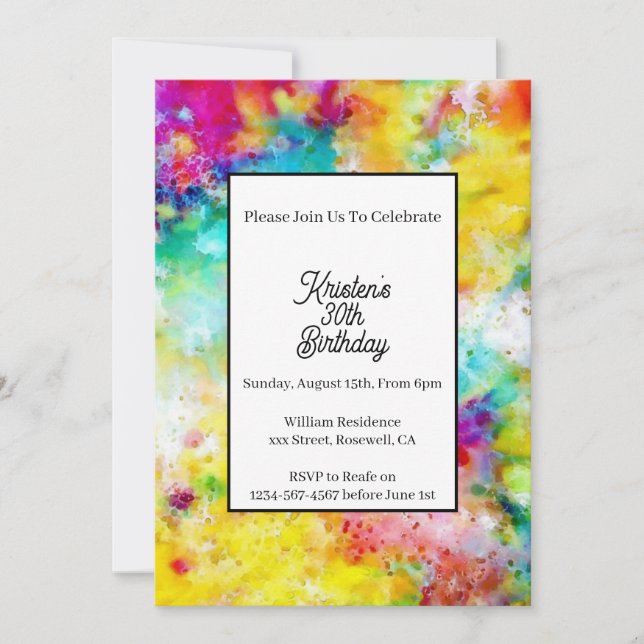 Colourful Abstract Birthday Invitation (Front)