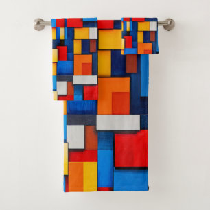 Colourful abstract blocks bath towel set