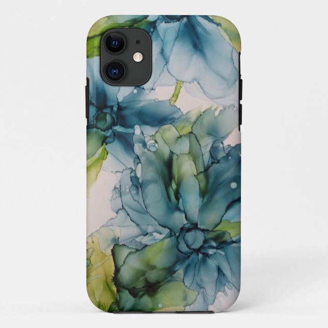 Colourful Abstract Blue and Green Floral Art Case-Mate iPhone Case (Back)
